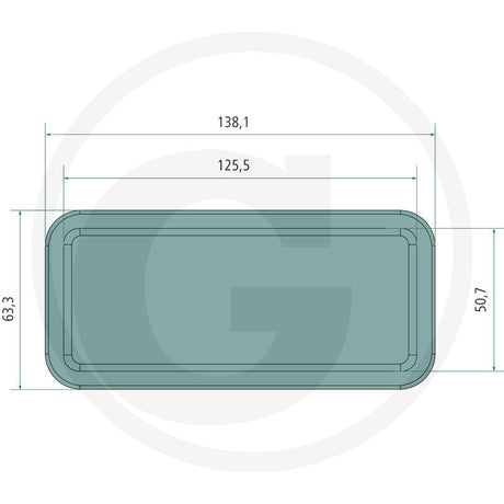 John Deere-fit 20W rectangular LED work light, technical diagram