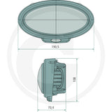 John Deere-fit 30W oval LED work light, technical diagram