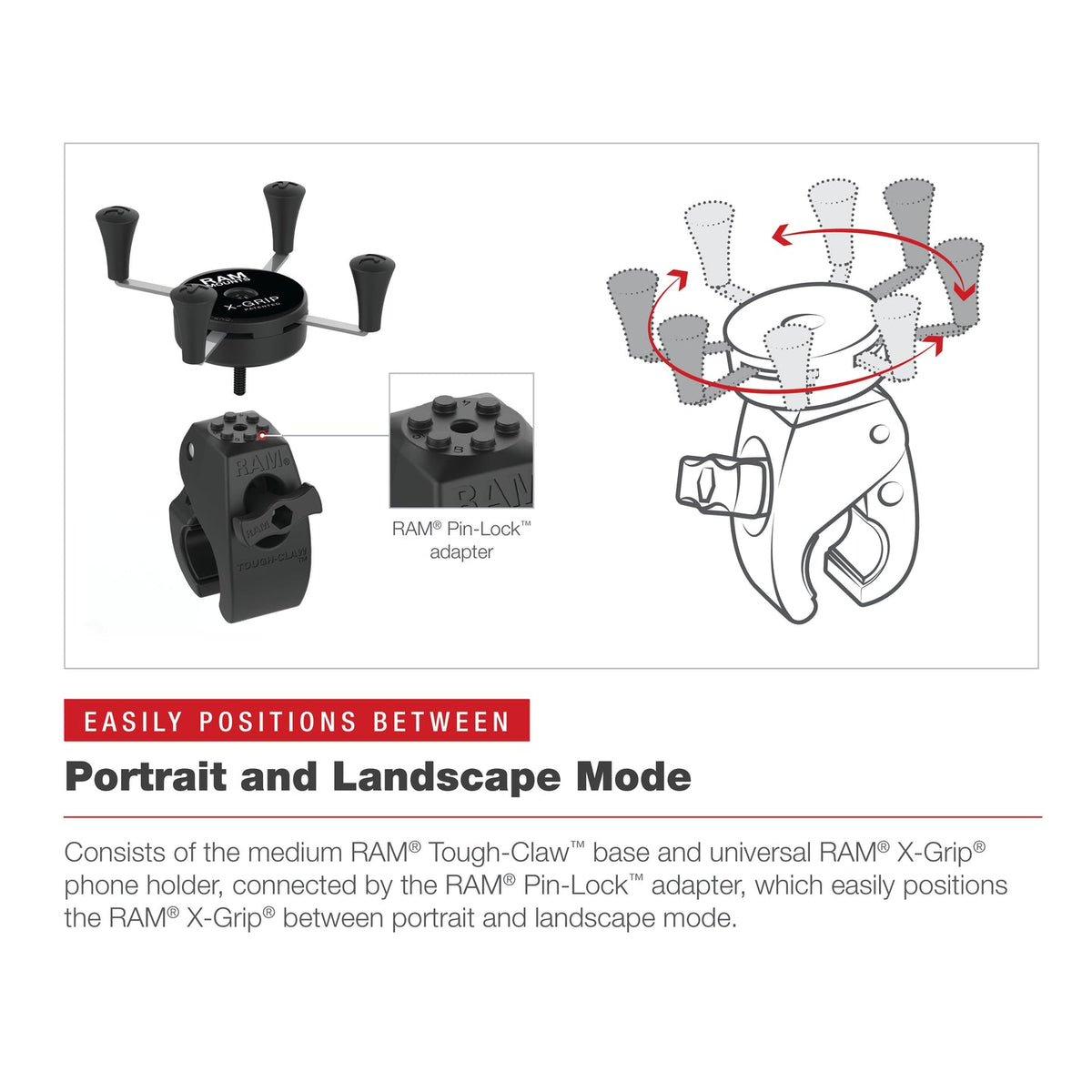 RAM® X-Grip® Phone Mount with Low-Profile Medium Tough-Claw™