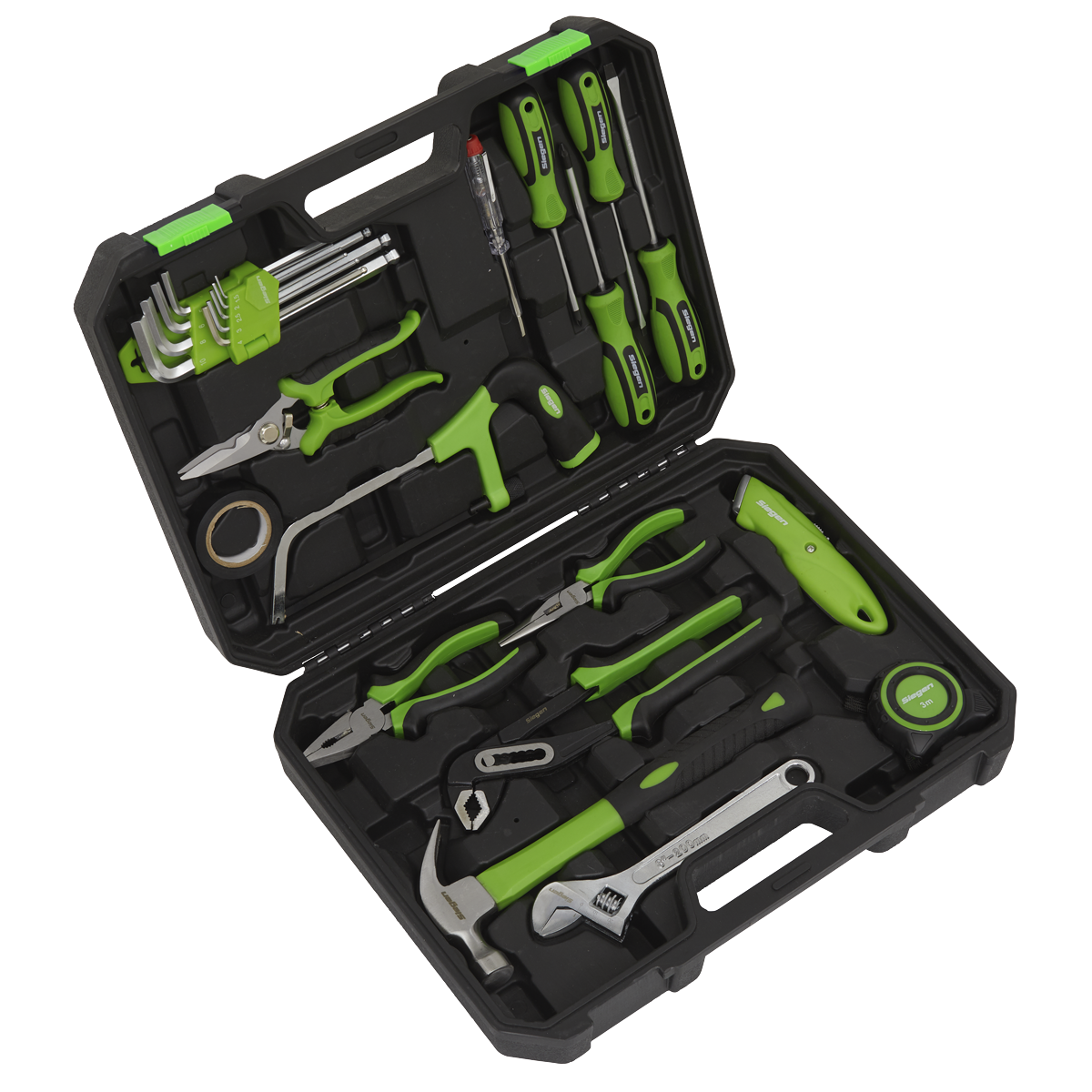 Siegen 24-piece hand tool kit in its storage case