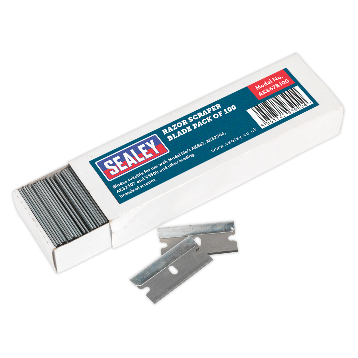 Sealey AK867B100 pack of 100 razor scraper blades
