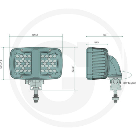 50W LED work light dimensions drawing