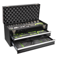 Siegen portable two-drawer tool chest with 90-piece tool kit open